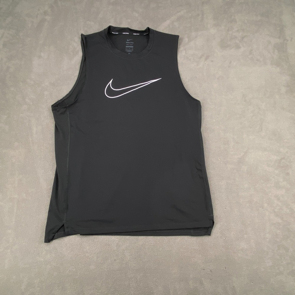 Nike Pro Dri Fit Tank Top Womens XL Black Stretch Slim Fit Sleeveless Big Swoosh